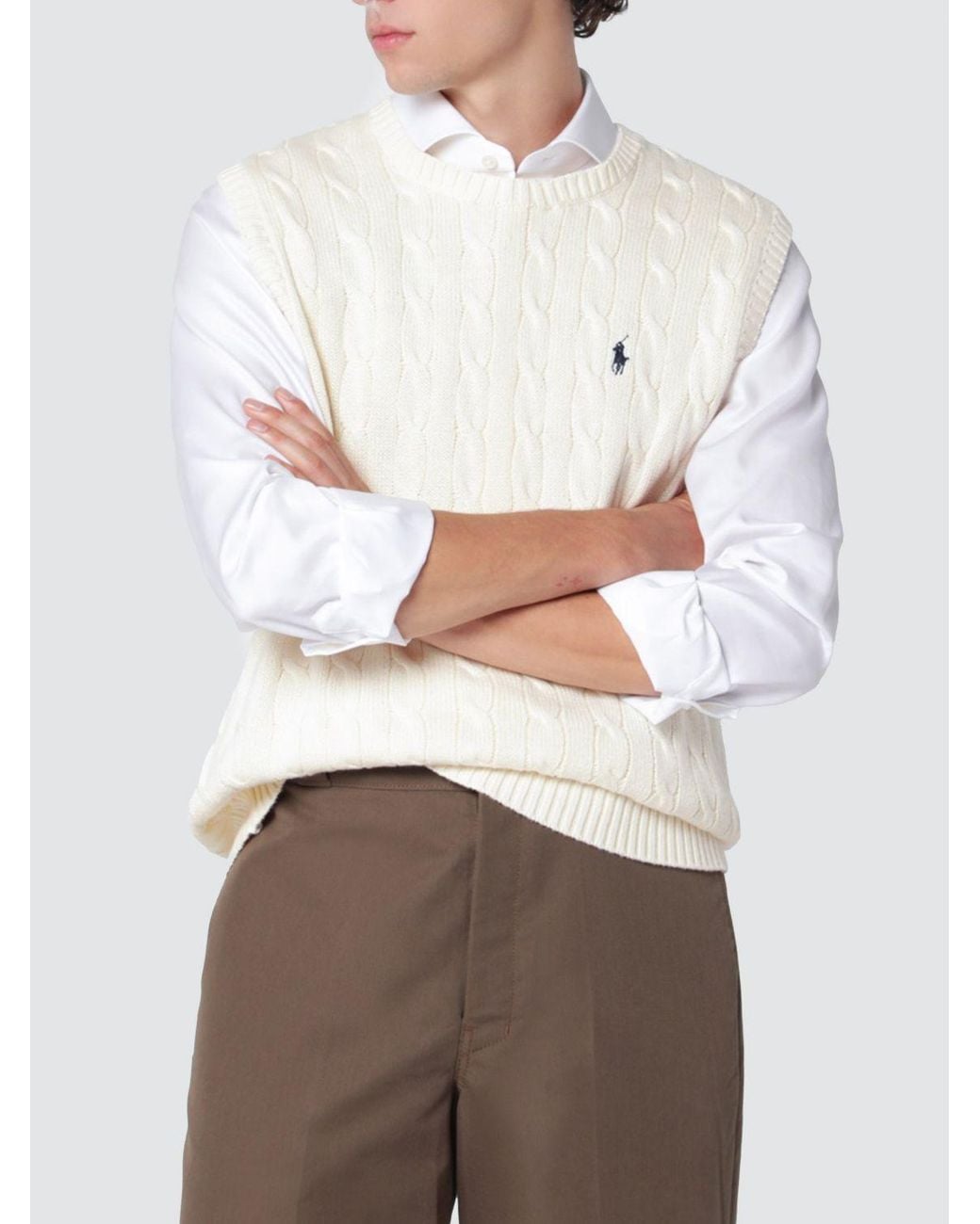 Polo Ralph Lauren Gray Pony Logo Cotton Knit Crewneck Sweater Vest for men