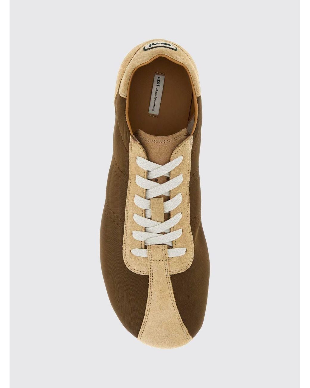 AMI Brown Low-Top Leather Sneakers With Bicolor Design And Rear Logo for men