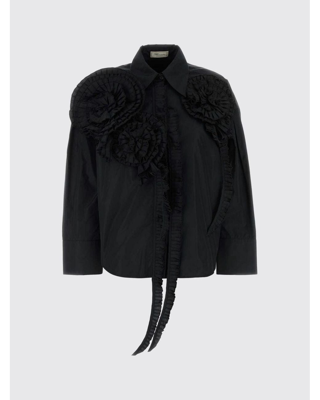 Blumarine Black Cotton Poplin Shirt With Flower Appliqué