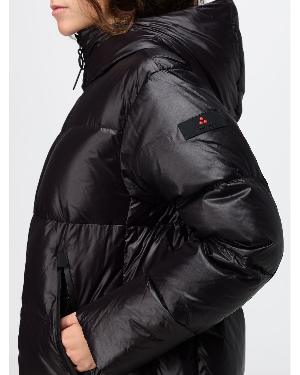 Peuterey Black Long Quilted Nylon Down Jacket With Hood And Feather Padding
