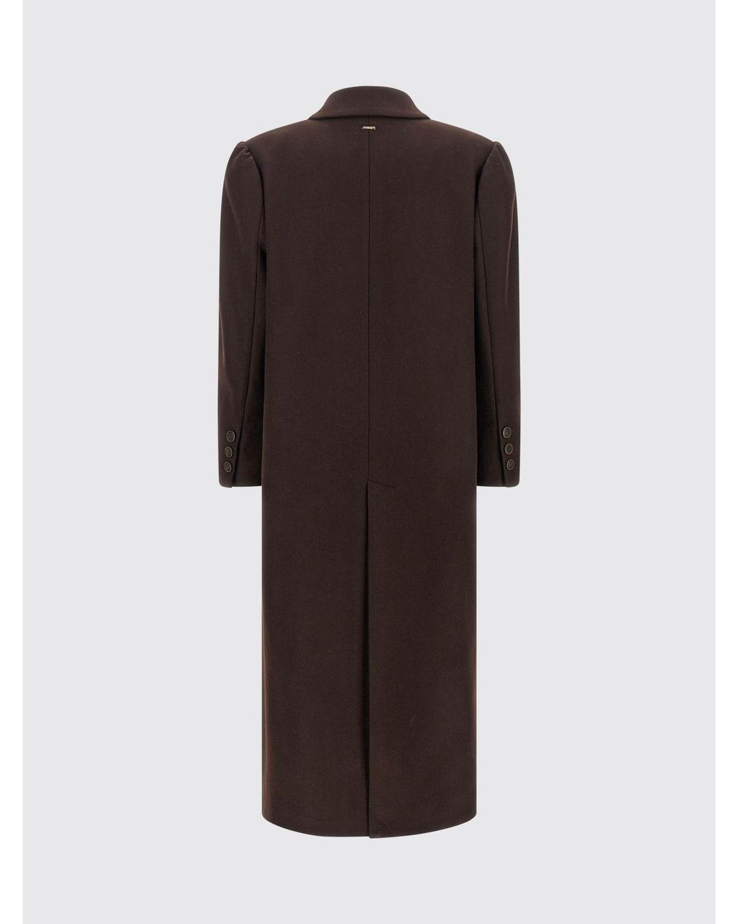 Twinset Brown Double-Breasted Long Wool-Blend Coat With Peak Lapels