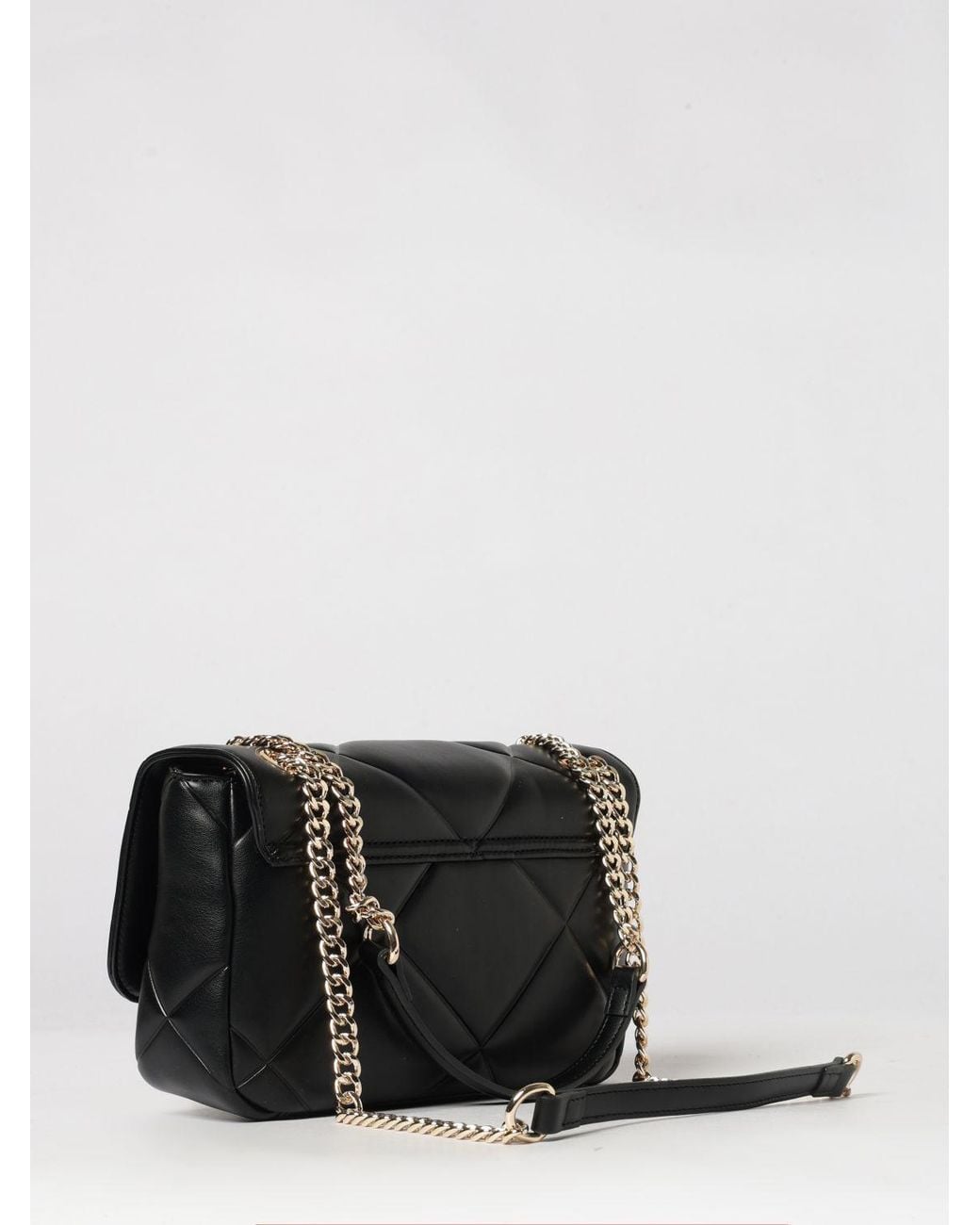 Twinset Black Quilted Synthetic Leather Crossbody Bag With Flap Closure