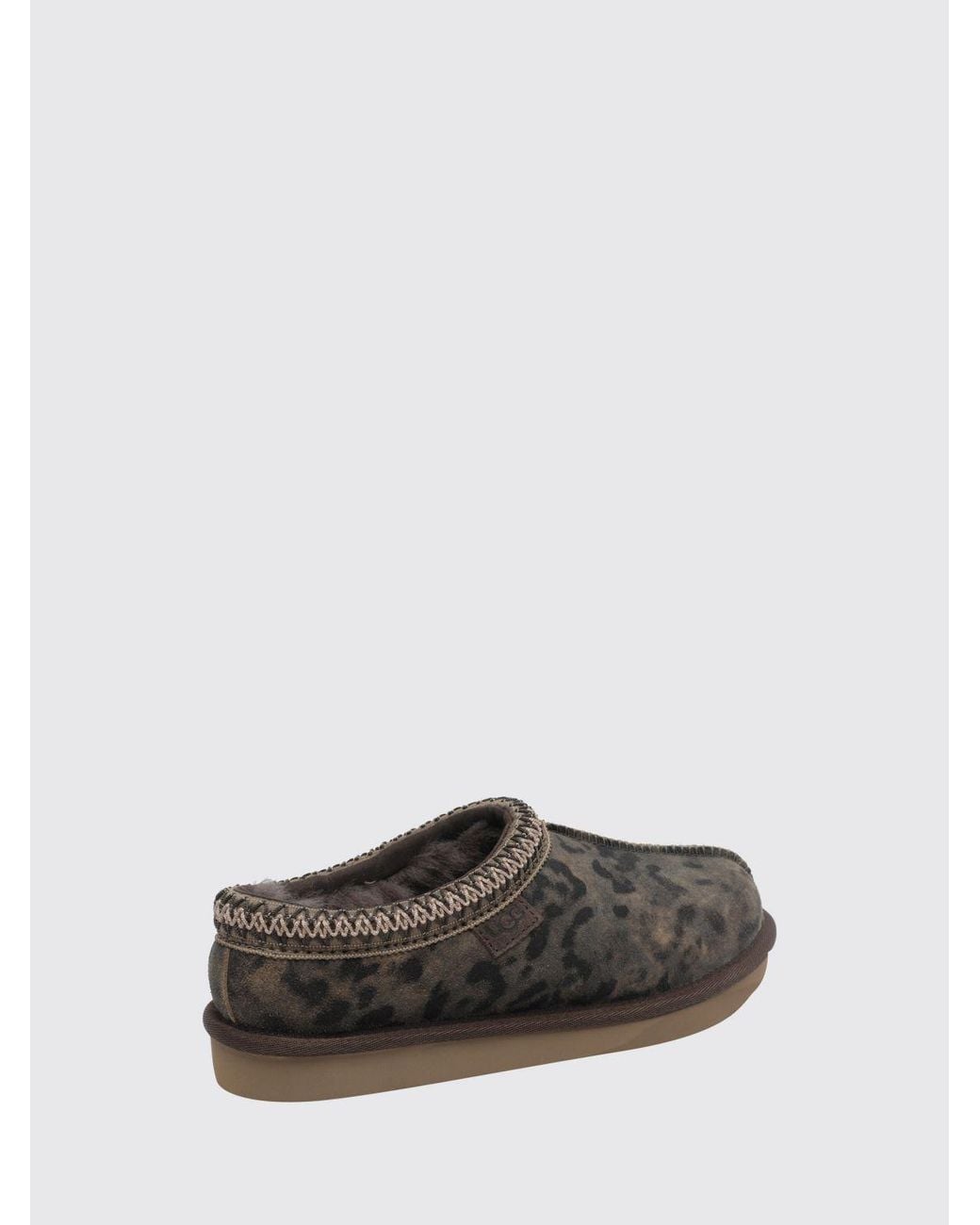Ugg Gray Tasman Animal Print Suede Mules With Wool Lining And Eva Sole