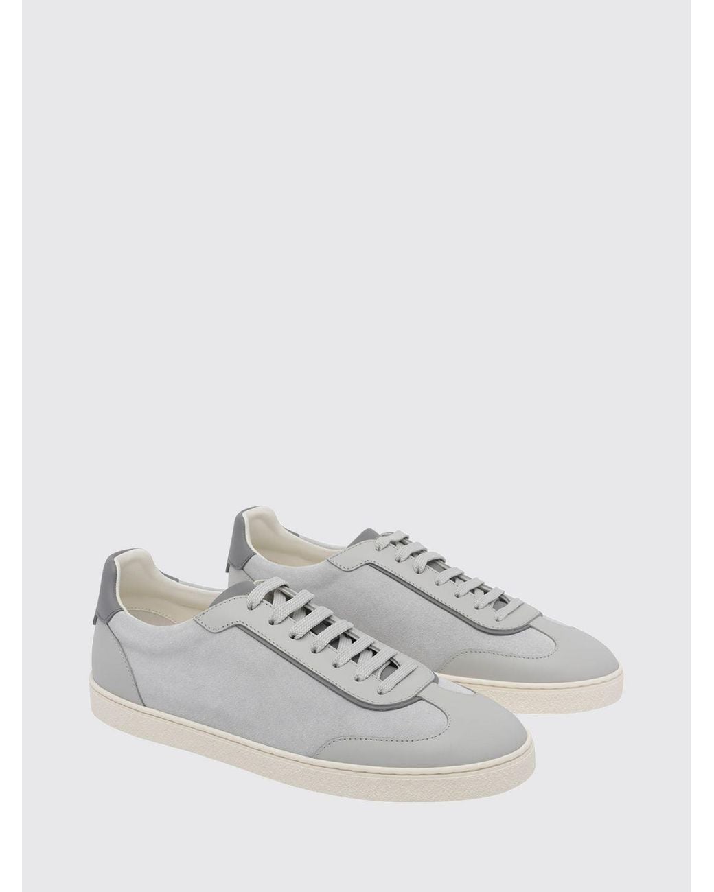 Brunello Cucinelli White Low Top Smooth And Suede Calfskin Sneakers for men