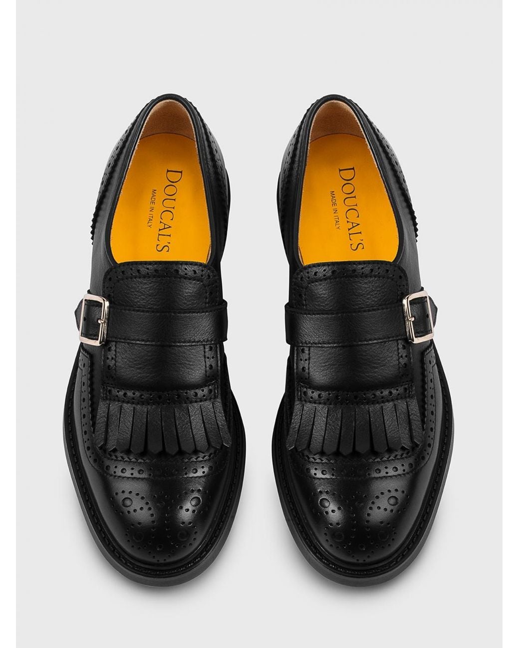 Doucal's Black Leather Monk Strap With Brogue Detail