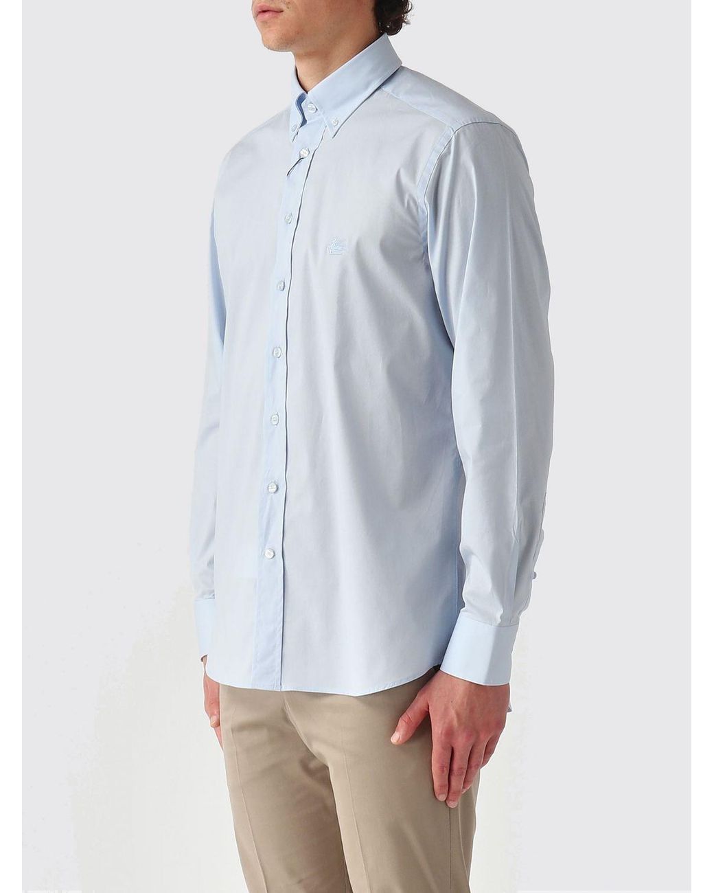 Etro Blue Classic Stretch Cotton Shirt for men