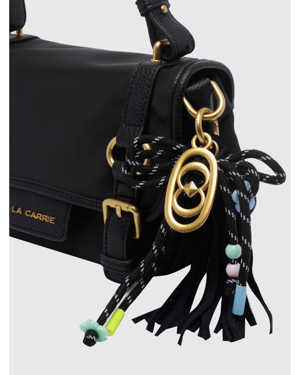 La Carrie Black Nylon Mini Handbag With Magnetic Flap Closure And Logo Charm