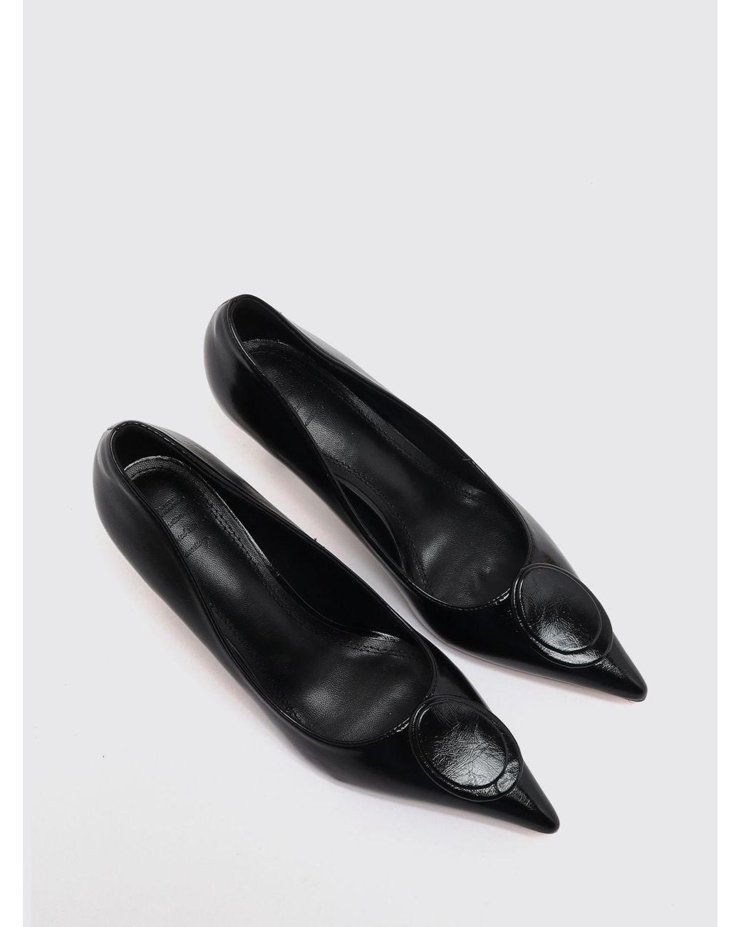 Twentyfourhaitch Black Faux Leather Pumps With Mid Stiletto Heel And Almond Toe