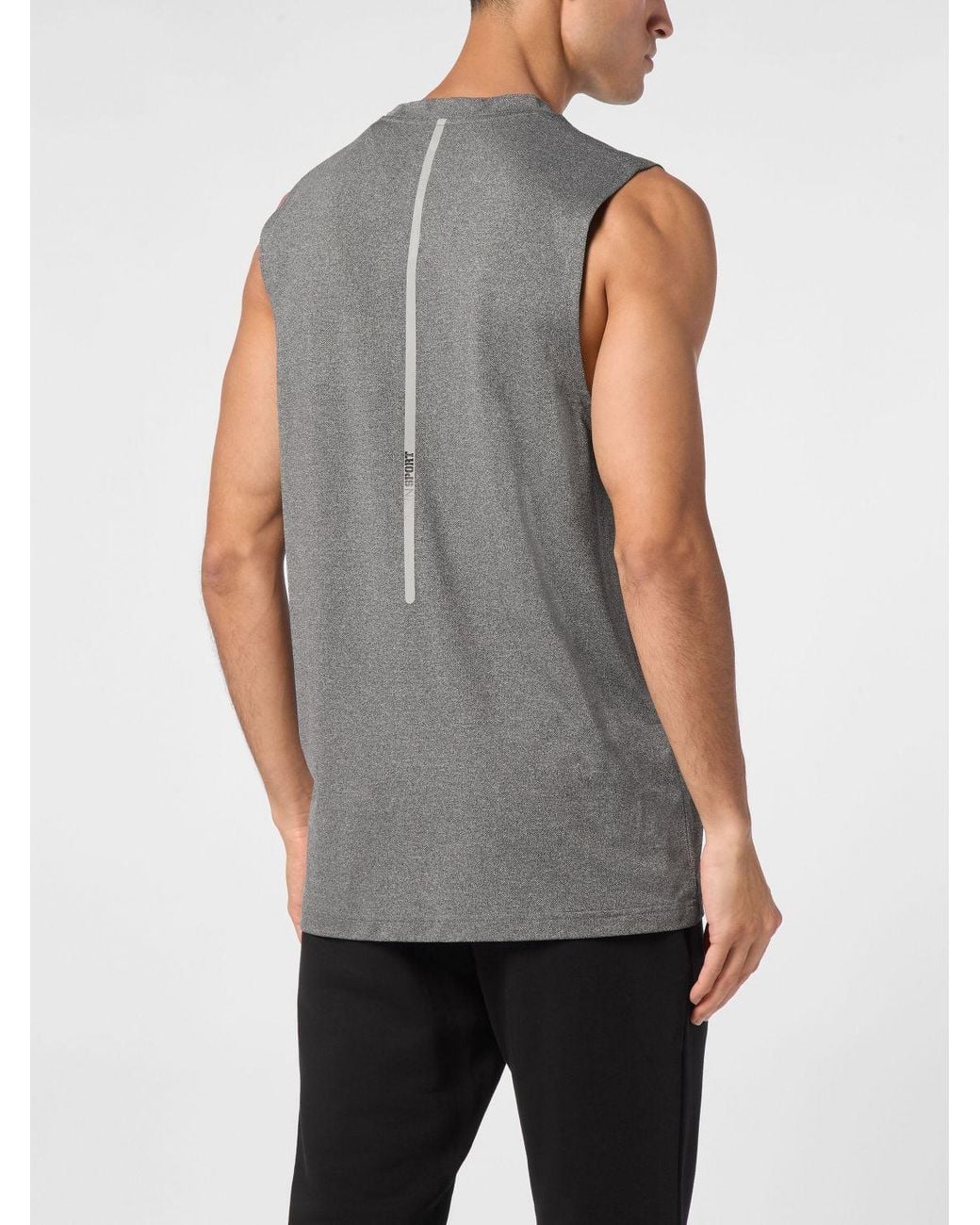 Philipp Plein Gray Polyester Tank Top With Contrast Hexagon Logo for men