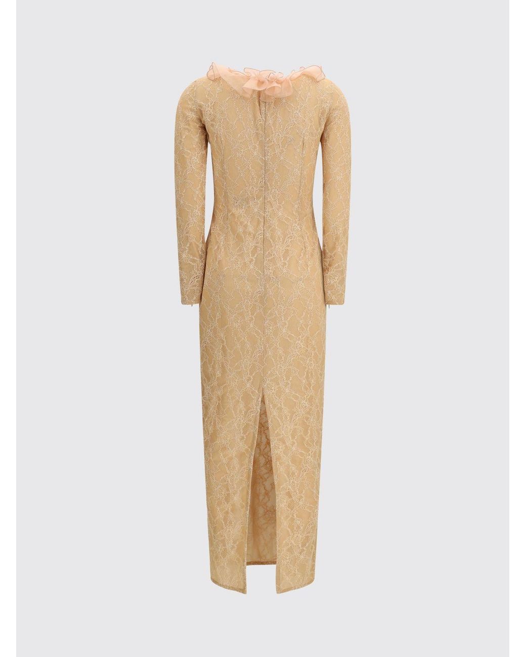 Alessandra Rich Natural Lace Midi Dress With Ruffles