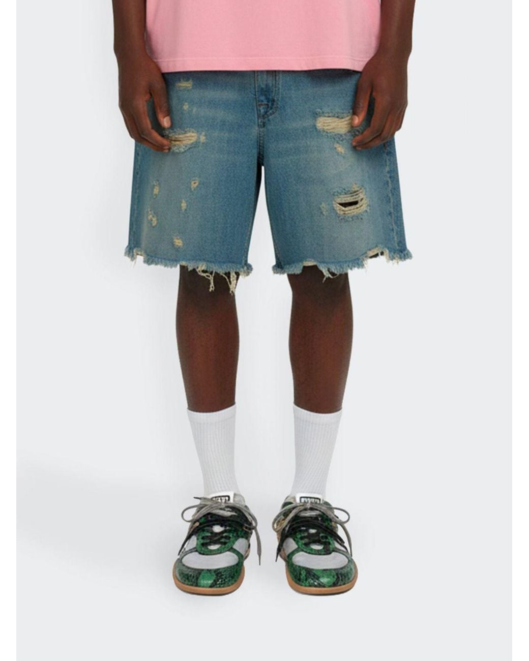 Barrow Green Distressed Shorts for men