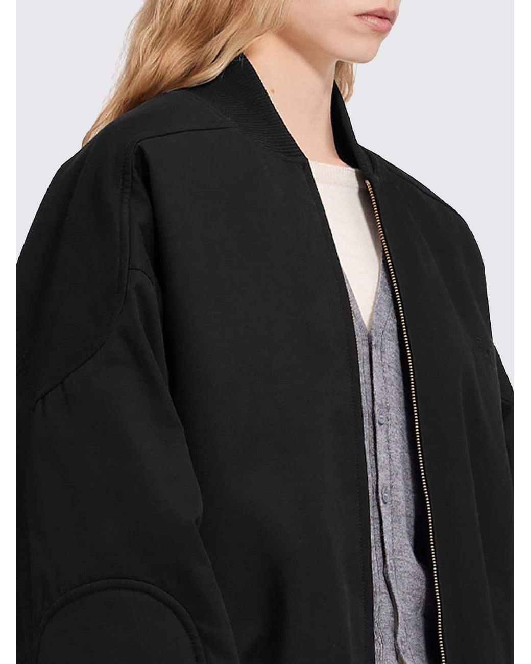 MM6 by Maison Margiela Black Cropped Cotton Twill Bomber Jacket With Logo