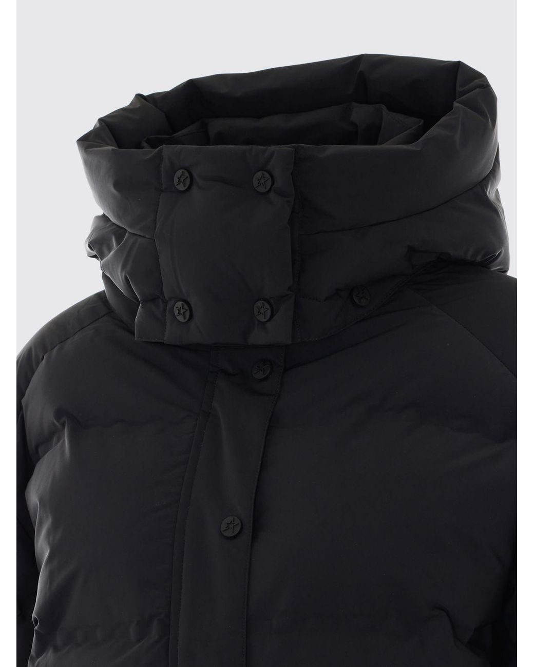 Perfect Moment Black Hooded Quilted Nylon Cropped Puffer Jacket With Funnel Neck