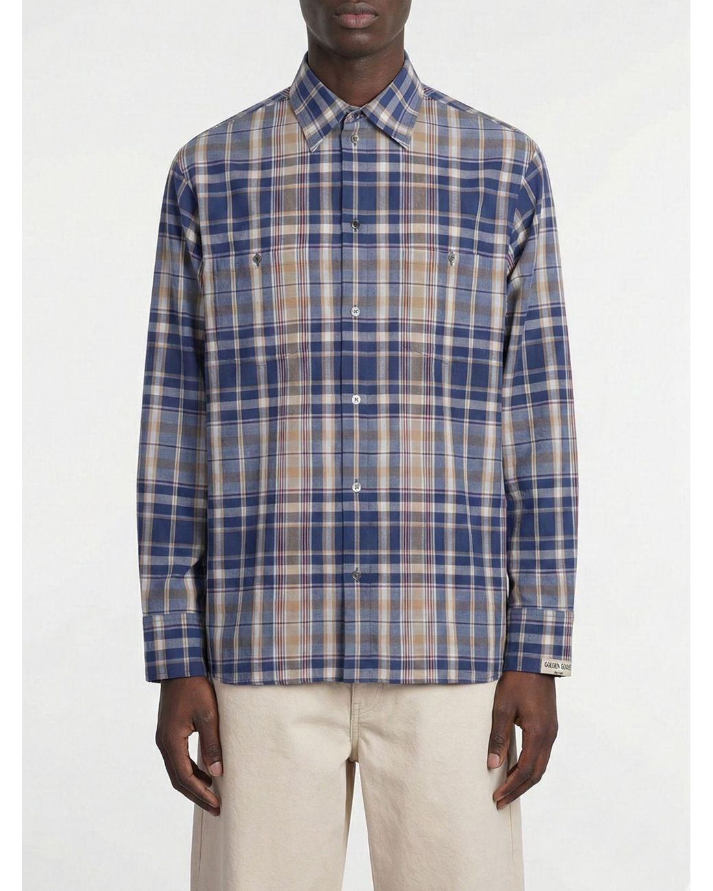 Golden Goose Deluxe Brand Blue Check Cotton Casual Shirt for men