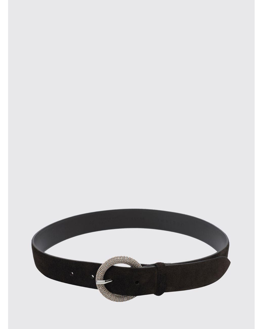 Orciani Brown Suede Leather Belt With Beaded Embroidery And Metal Buckle