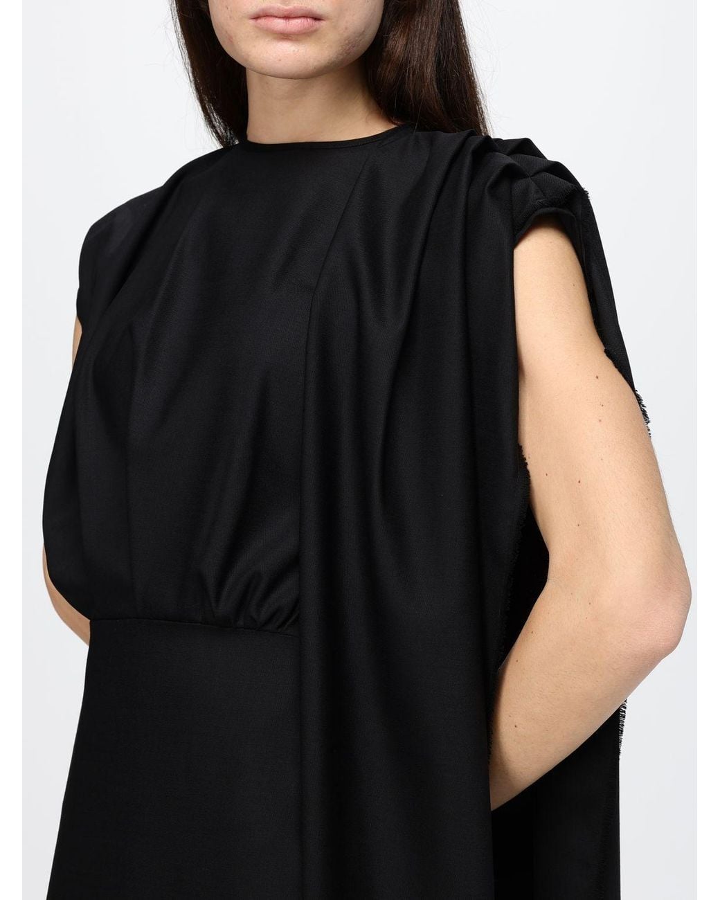 Crida Milano Black Laura Asymmetric One-Shoulder Wool Midi Ceremony Dress