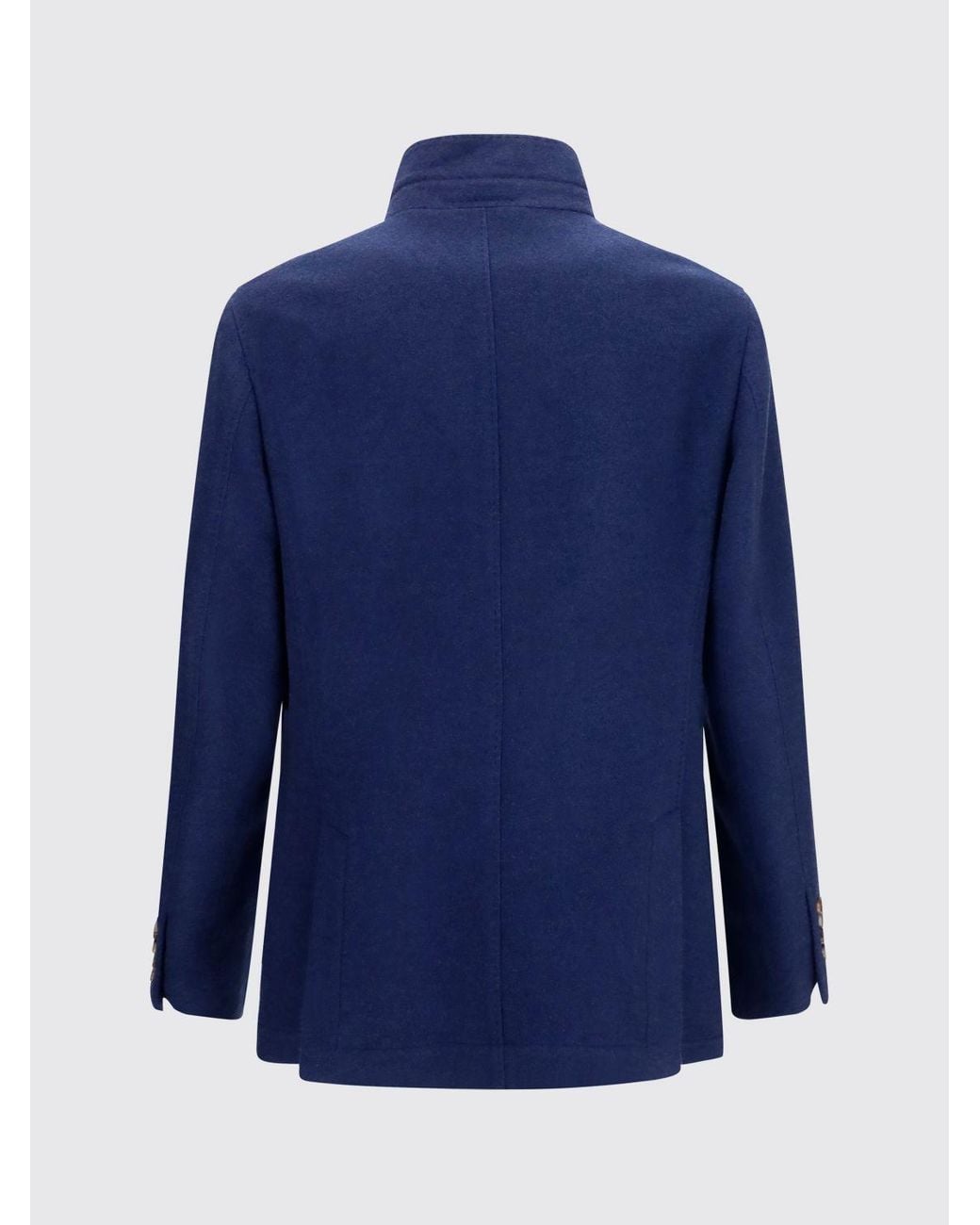 Brunello Cucinelli Blue Water-Repellent Cashmere Short Single-Breasted Coat With High Collar for men
