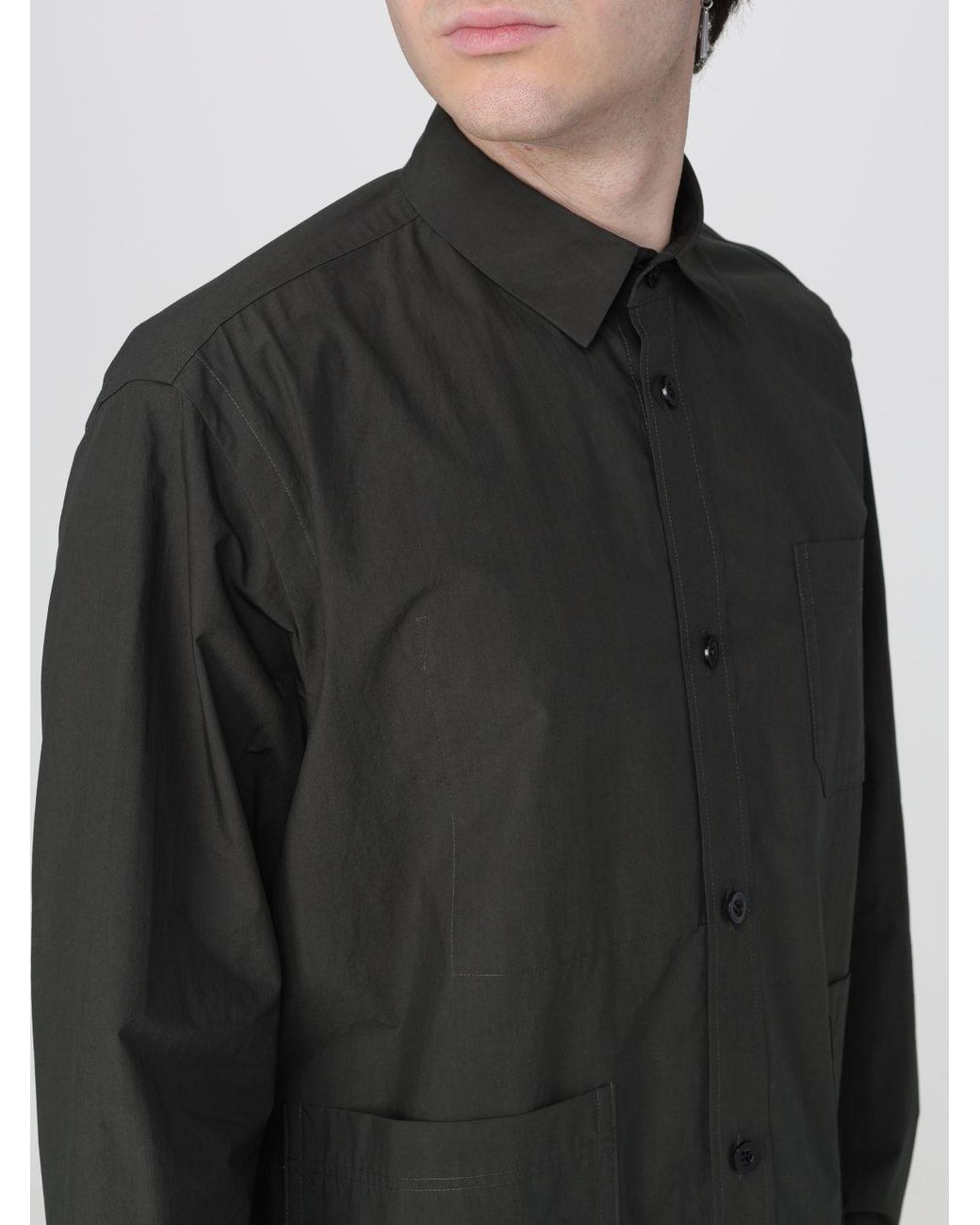 Sacai Gray Long-Sleeved Cotton Shirt With Patch Pocket for men