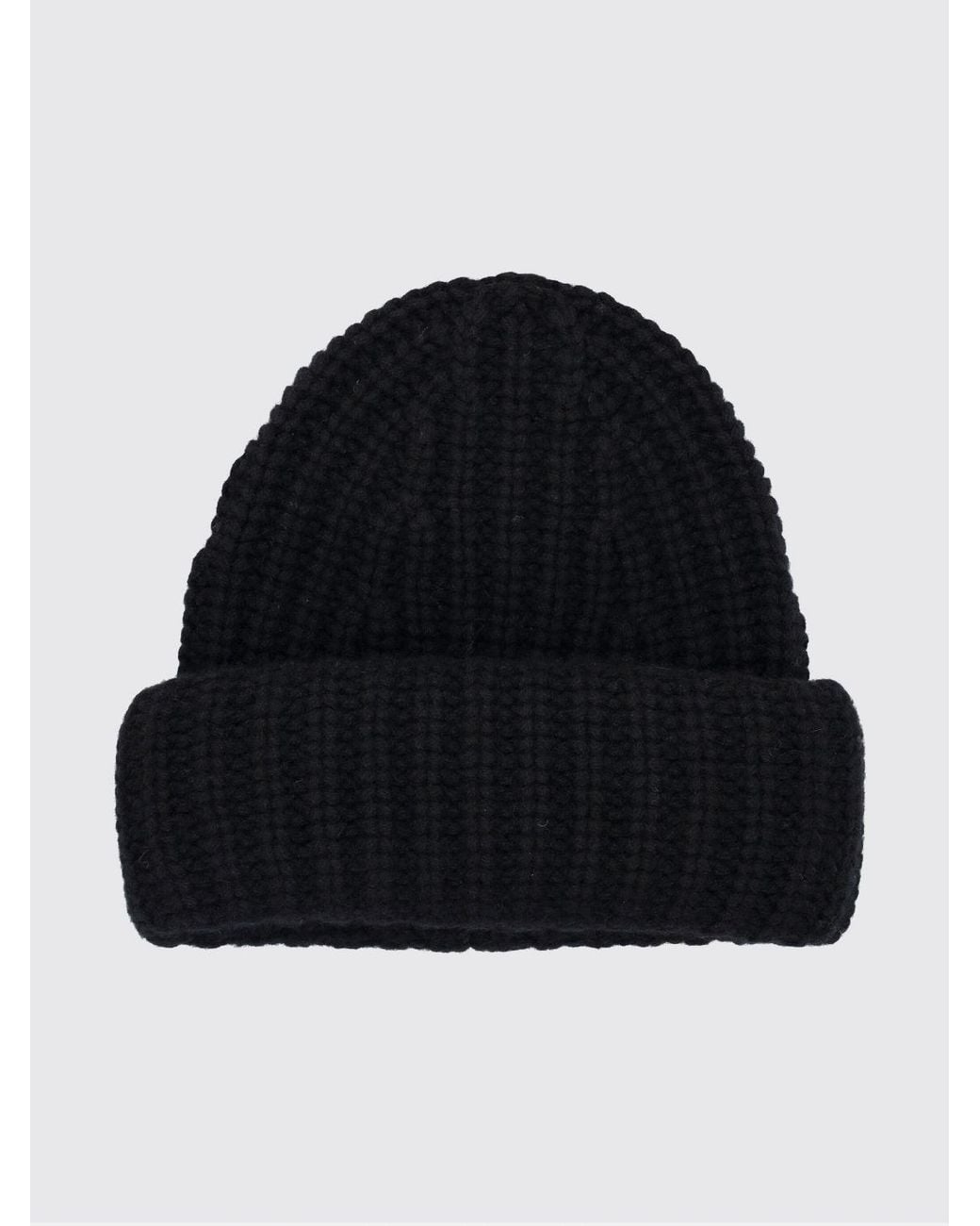 Lisa Yang Black Ribbed 100% Cashmere Beanie Hat With Turn-Up Cuff