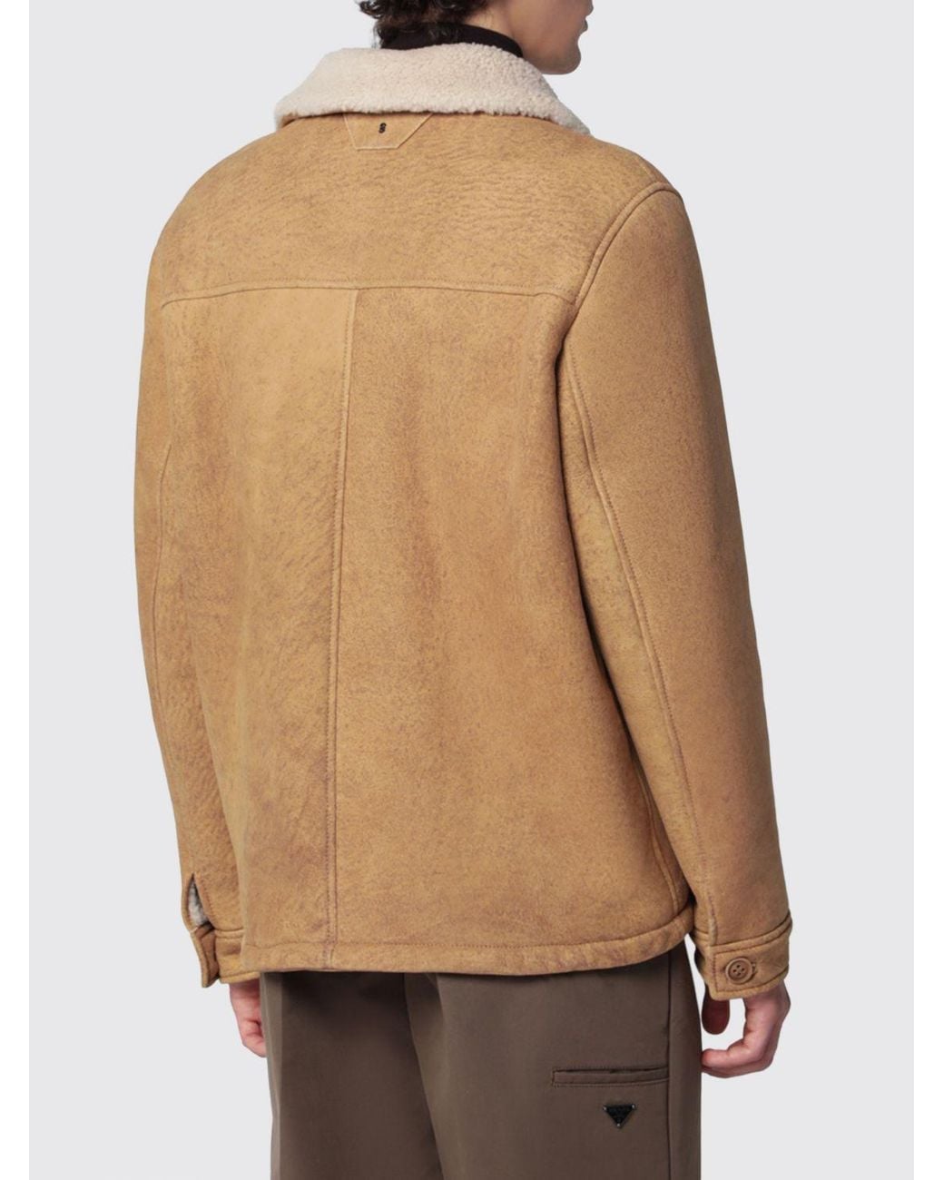 Salvatore Santoro Natural Suede Sheepskin Jacket With Fur Collar for men