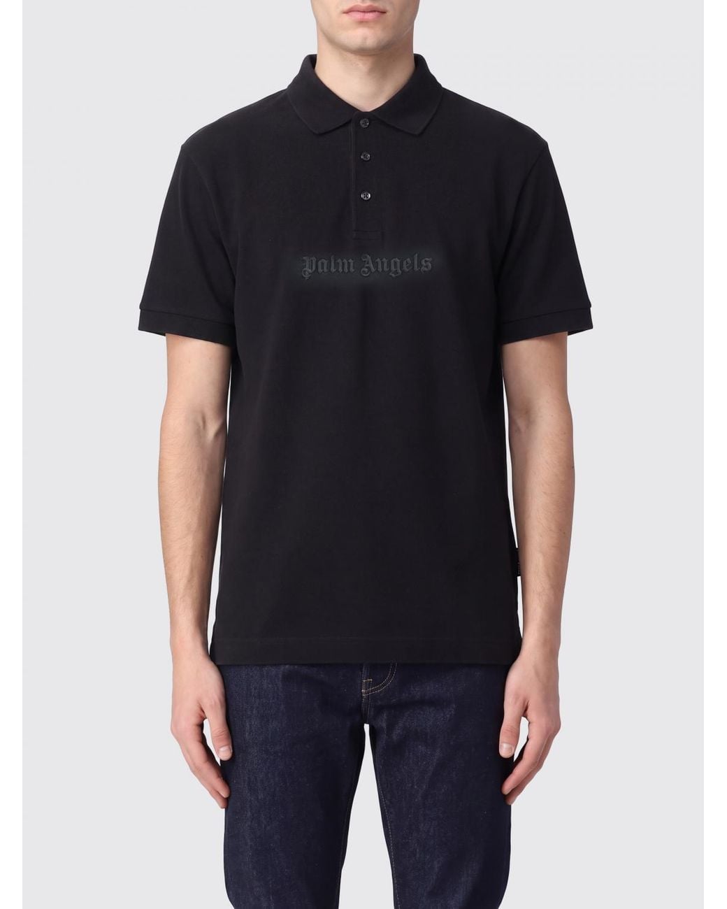 Palm Angels Black Cotton Polo Shirt With Ribbed Collar And Contrasting Logo for men