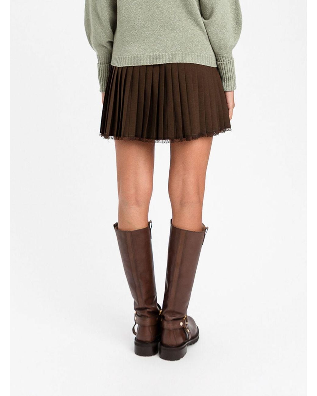 Twinset Brown Pleated Crêpe Mini Skirt With An Elasticated Waist