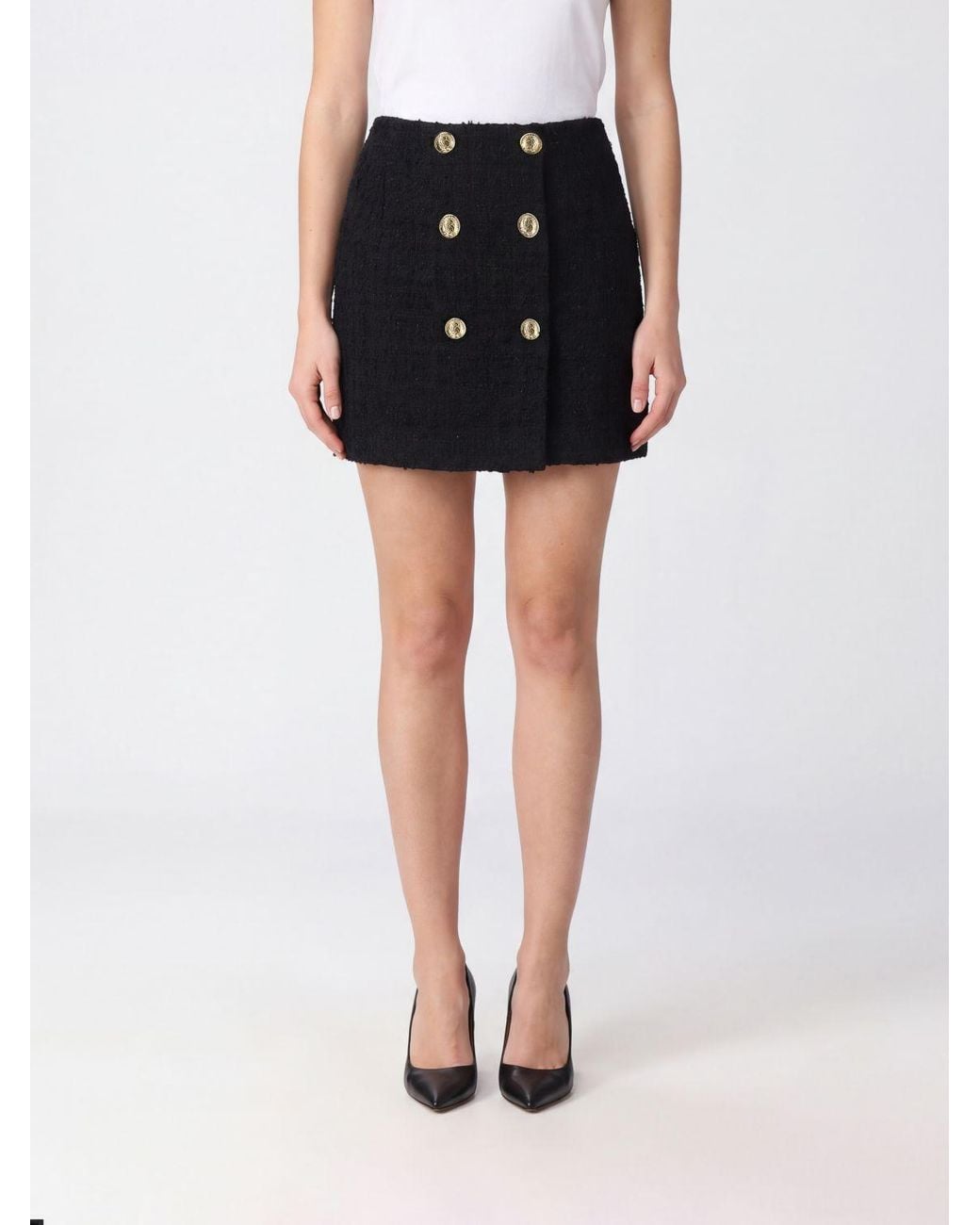 Balmain Black High-Waisted Cotton-Blend Pencil Mini Skirt With Buttons