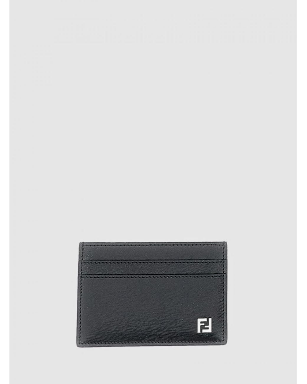 Fendi Gray Squared Ff Leather Credit Card Holder for men