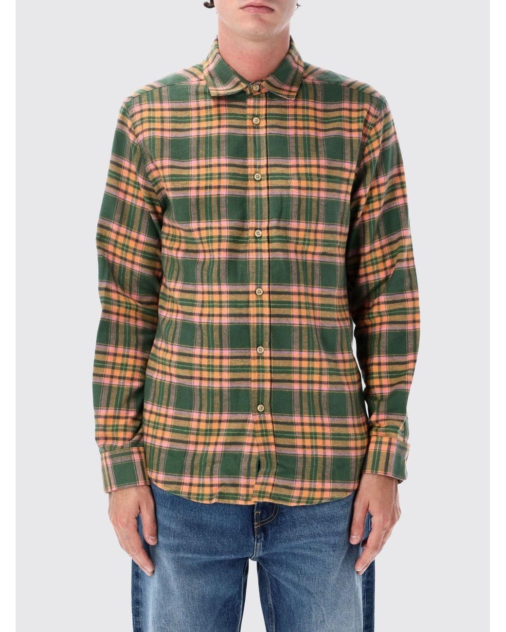 Portuguese Flannel Pink Long-Sleeved Tartan Pattern Cotton Shirt for men