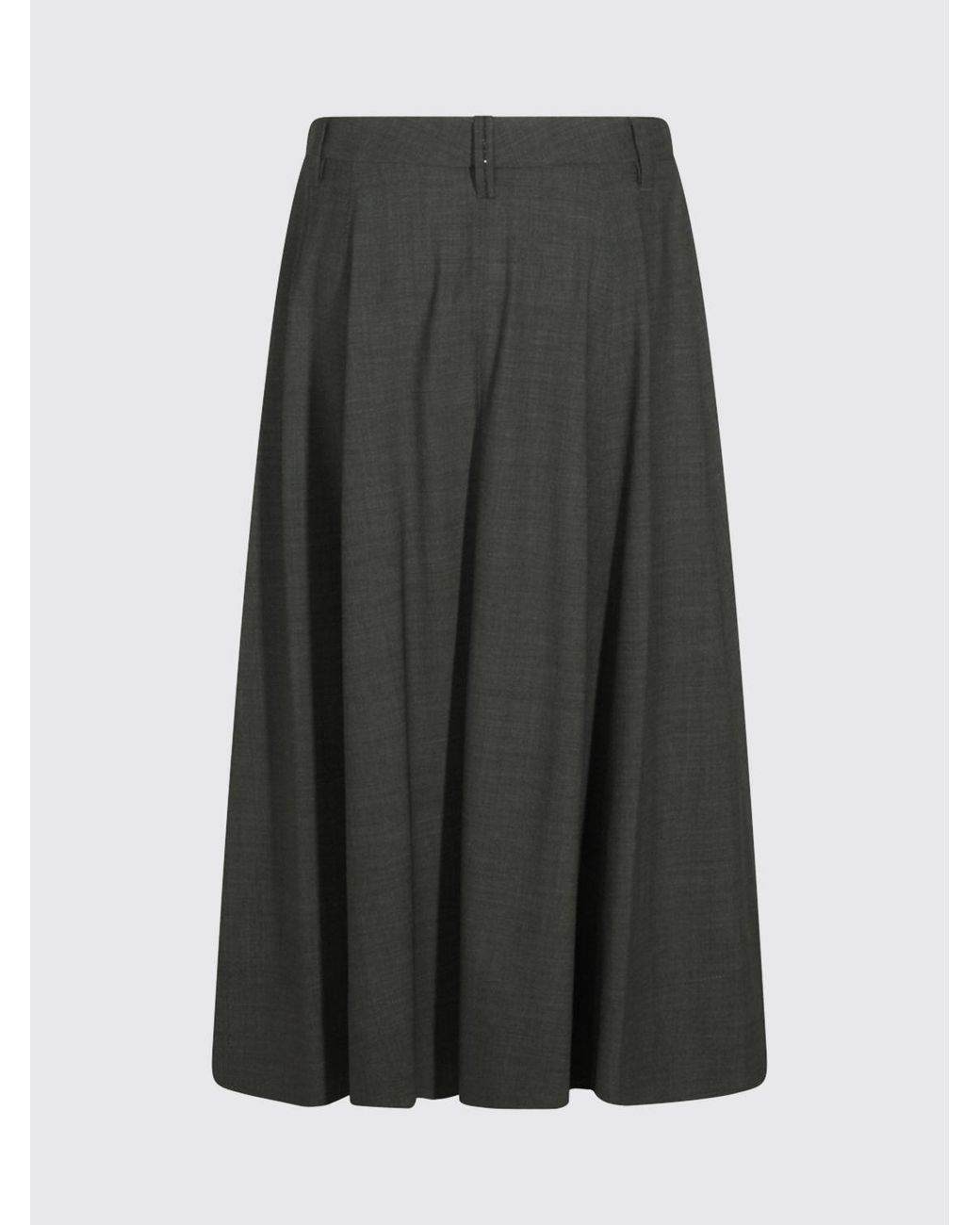 Brunello Cucinelli Black Virgin Wool A-Line Midi Skirt With Monili Detail