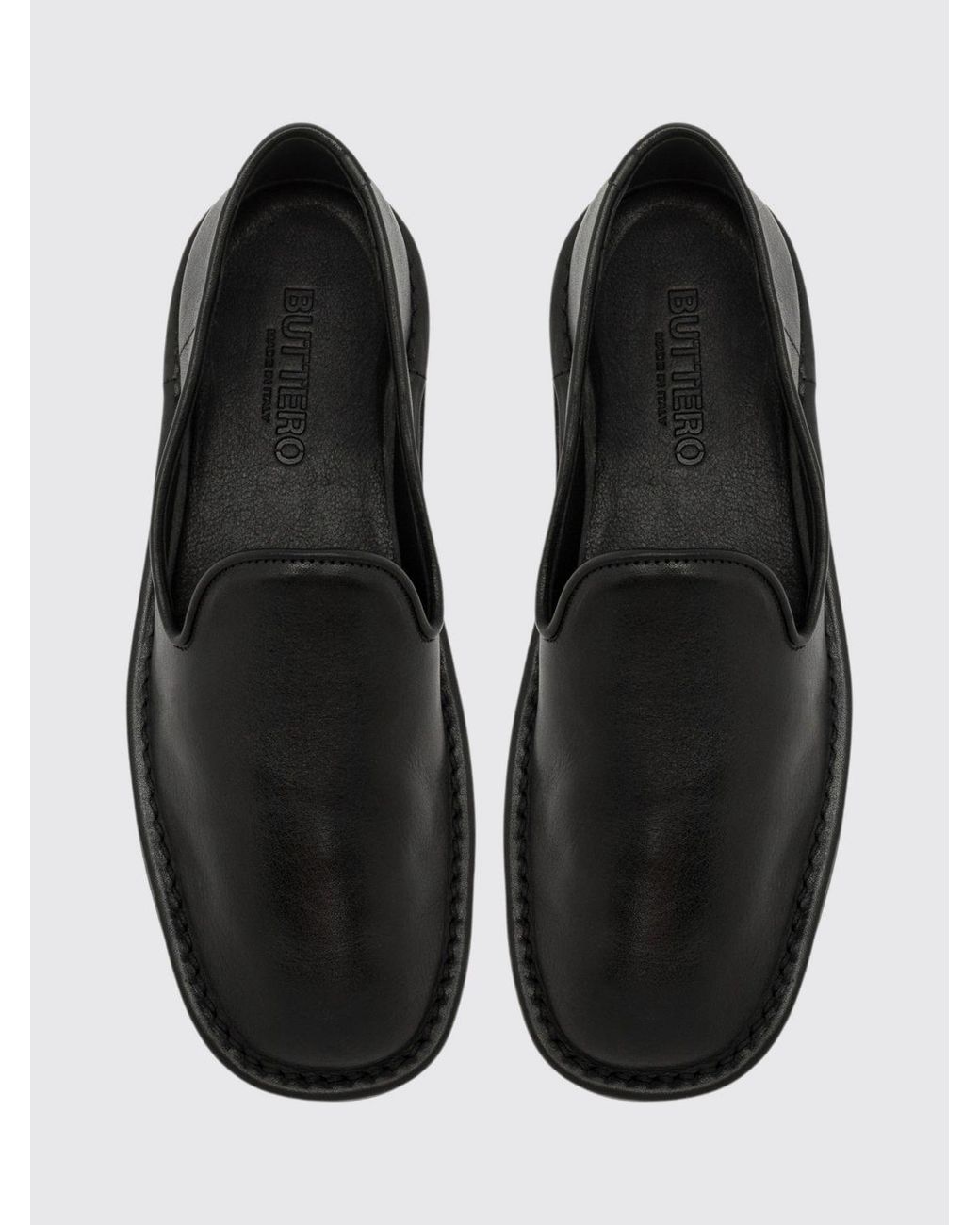 Buttero Black Smooth Leather Flat Loafers With Round Toe And Rubber Sole