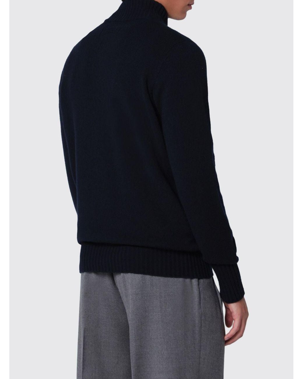 Drumohr Blue Pure Lambswool High-Neck Half-Zip Jumper for men