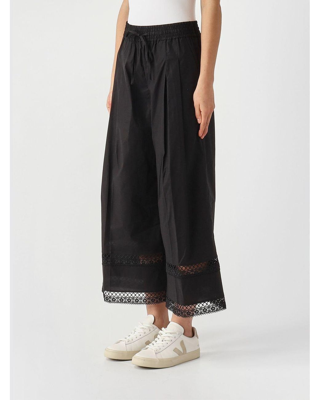 Twinset Black Cotton Blend Cropped Trousers