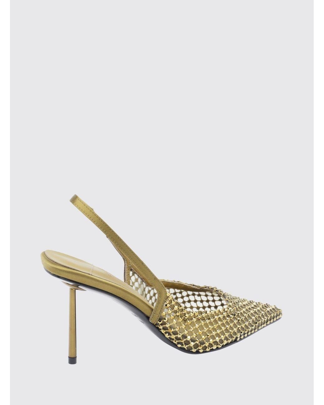 Le Silla Metallic Gilda Crystal-Embroidered Mesh High-Heeled Slingback Pumps