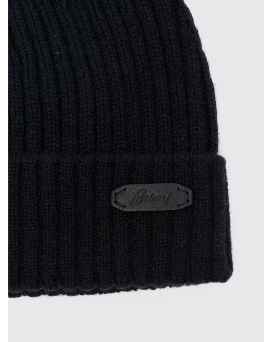 Brioni Gerippte Beanie Von Aus 100% Kaschmir Mit Umschlag Und Appliziertem Logo in Black für Herren