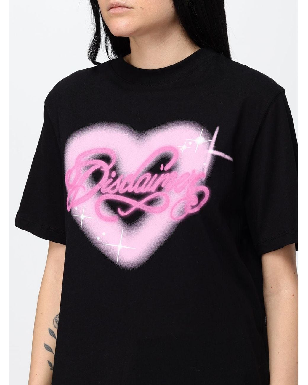 DISCLAIMER Black Cotton T-Shirt With Graphic Print And Contrast Logo
