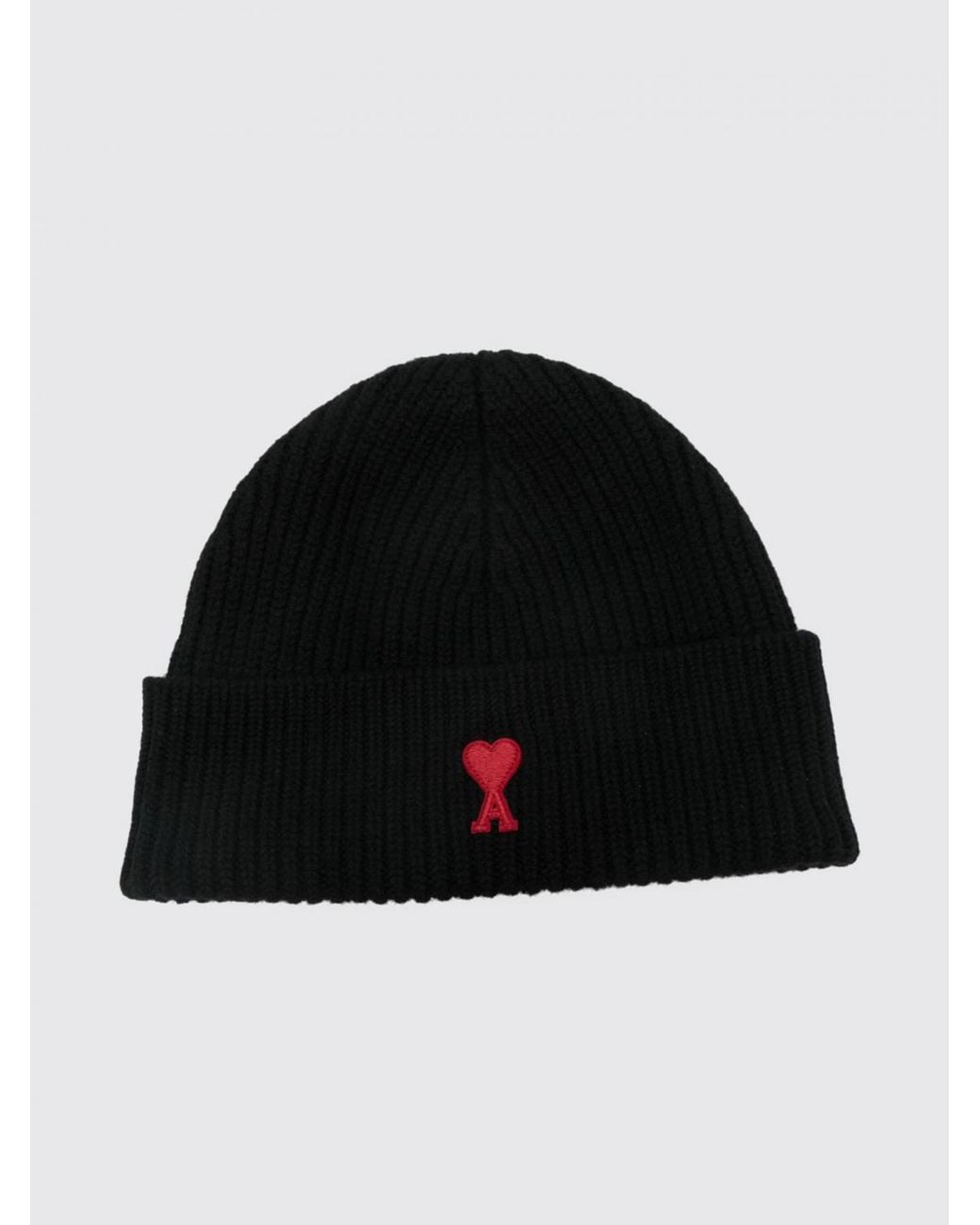 AMI Black Wool Beanie Hat With Contrast Ami De Coeur Logo