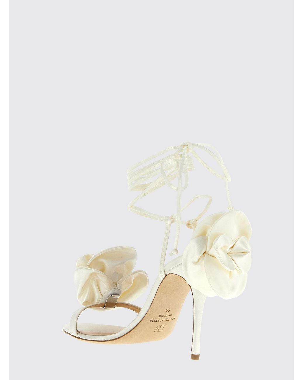 Magda Butrym Natural Satin Sandals With Floral Applications