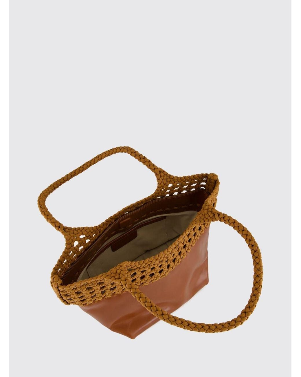Hereu Brown Elma Crochet Leather And Organic Cotton Tote Bag