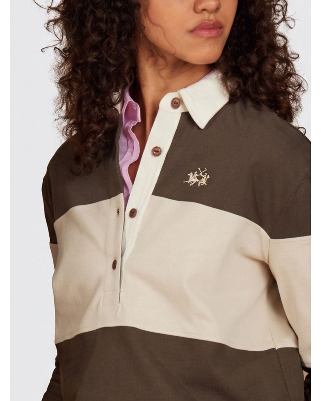 La Martina Brown Striped Long-Sleeved Cotton Jersey Polo Shirt