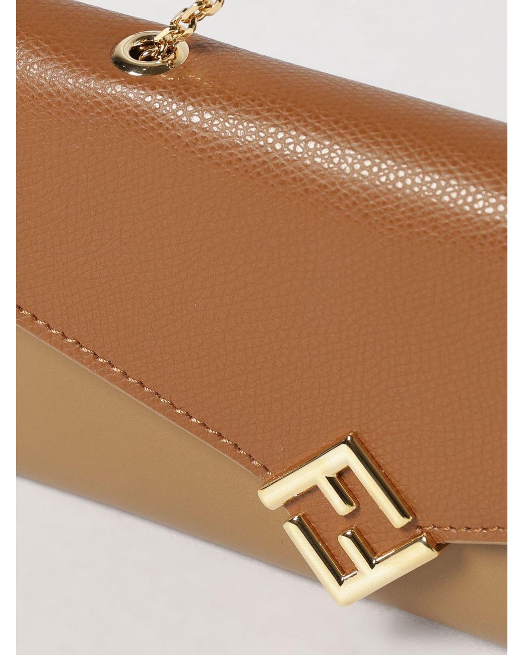 Fendi Brown Ff Diamonds Grained Calfskin Wallet On Chain With Monogram