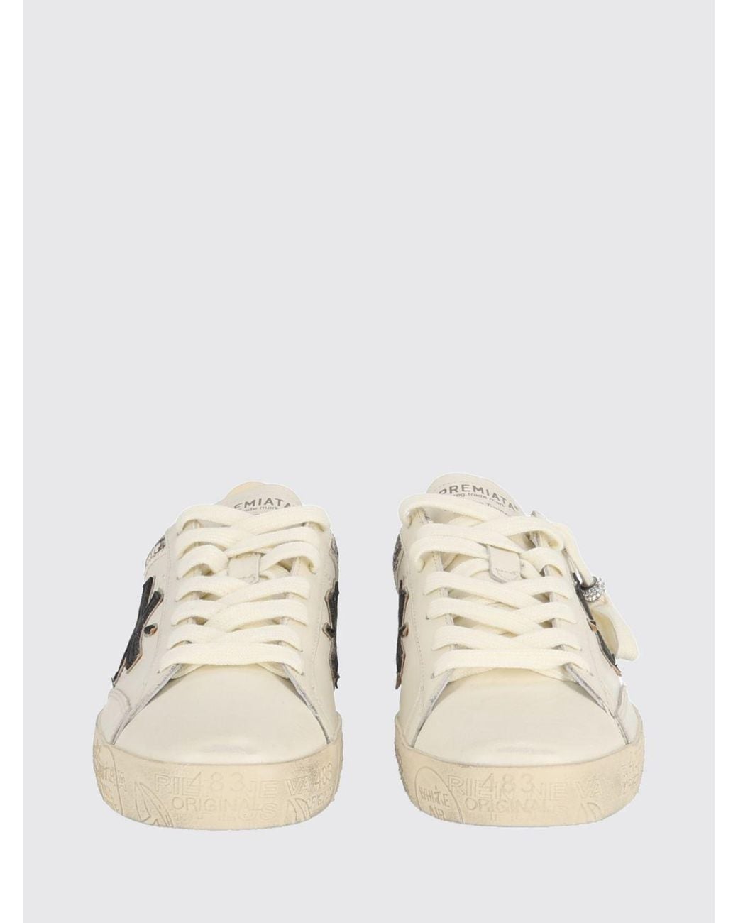 Premiata Natural Stevend Calfskin Sneakers With Contrasting Details And Logo