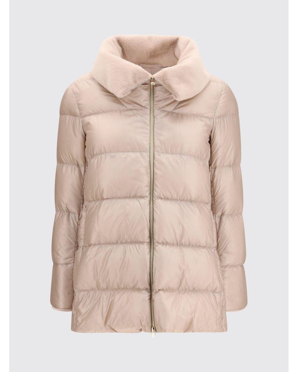 Herno Natural Water-Repellent Quilted Nylon Short Down Jacket With Fur Collar