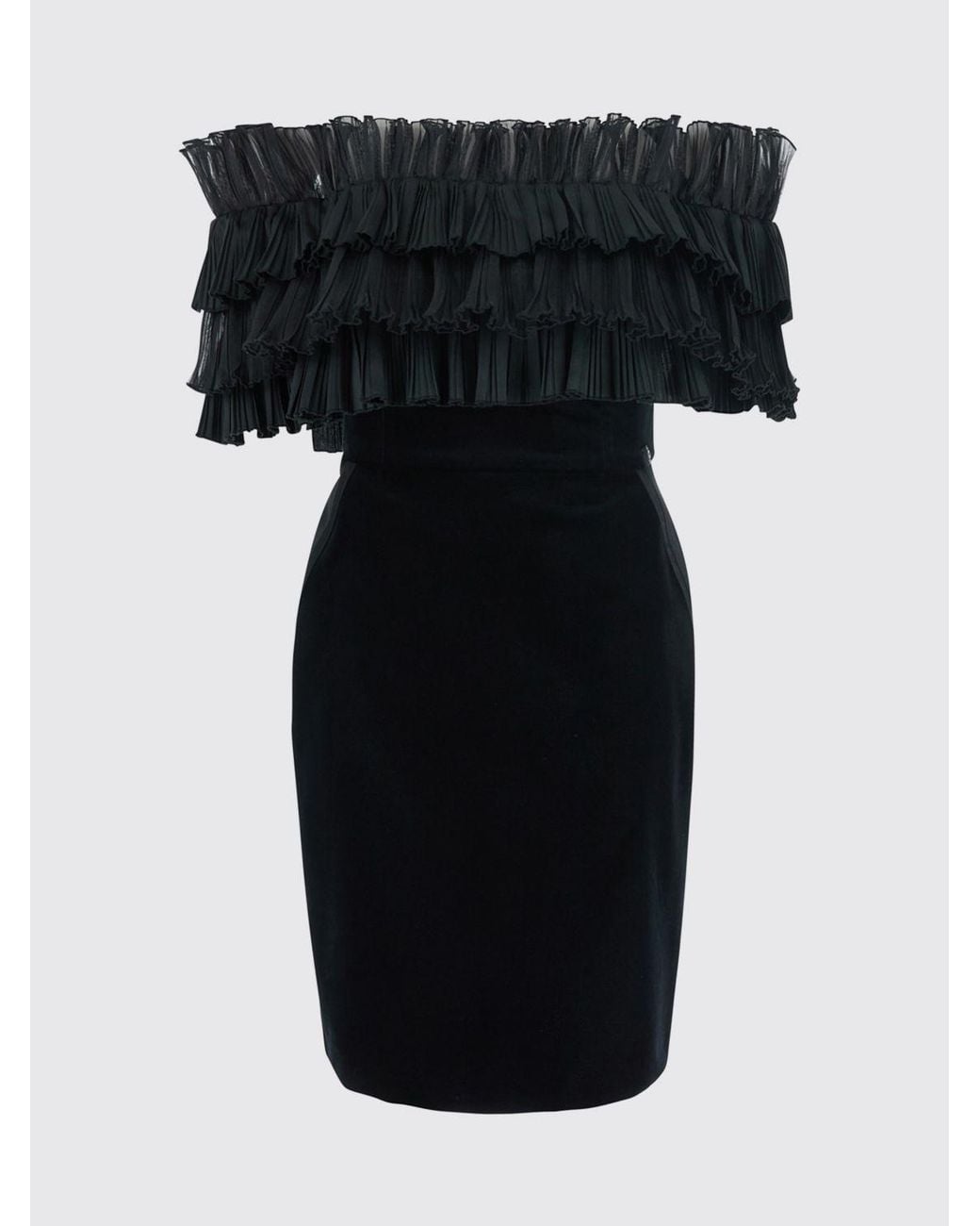 Elisabetta Franchi Black Off-The-Shoulder Embroidered Velvet Midi Sheath Dress