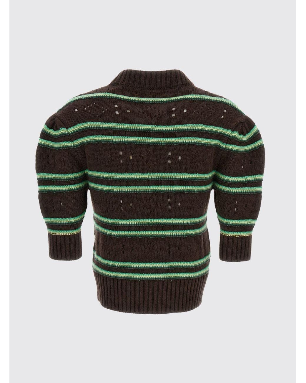 Marni Green Striped Pure Cashmere Sweater With Puff Sleeves