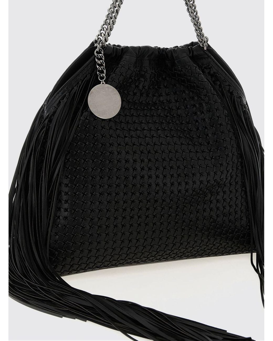 Stella McCartney Black Falabella Braided Faux Leather Bag With Fringes