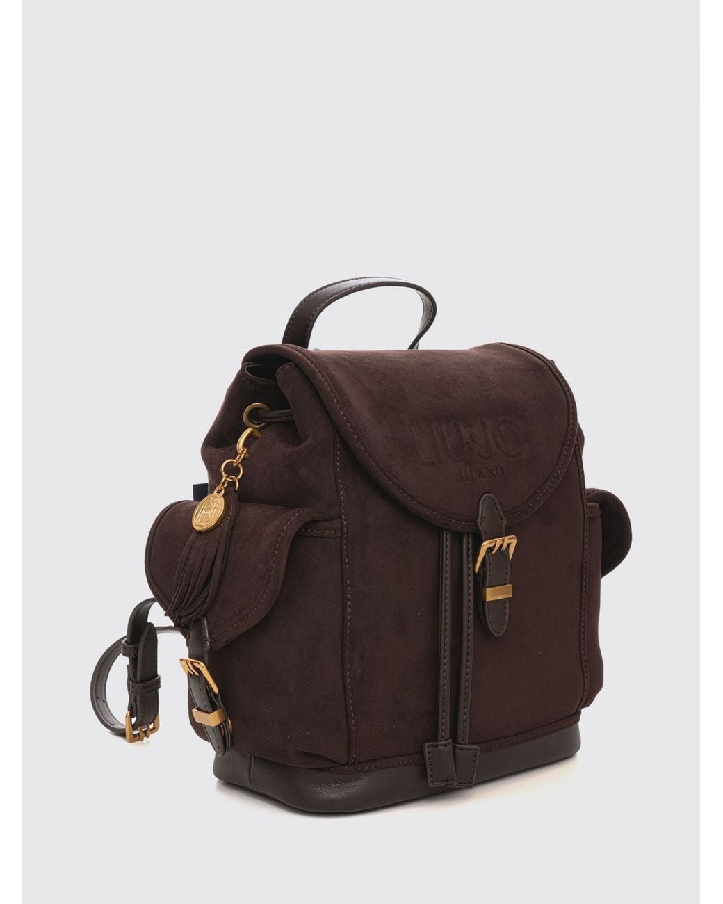 Liu Jo Brown Faux Leather Backpack With Flap Closure And Logo Charm