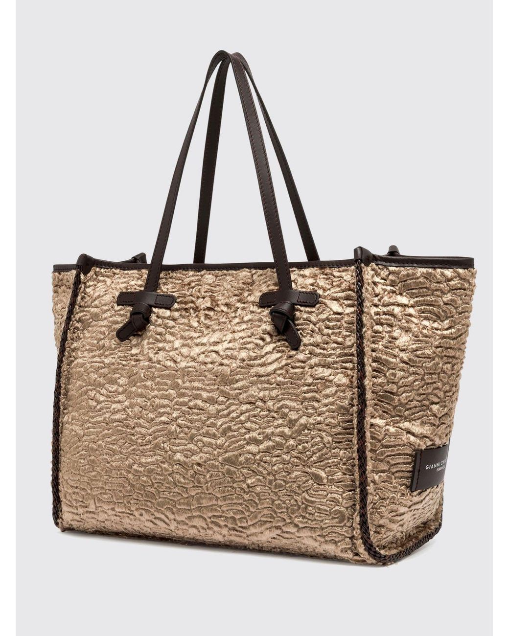 Gianni Chiarini Natural Marcella Cotton Blend Shoulder Bag With Leather Handles