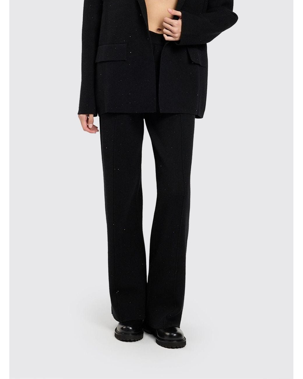 Twinset Black High-Waisted Straight-Leg Knit Trousers
