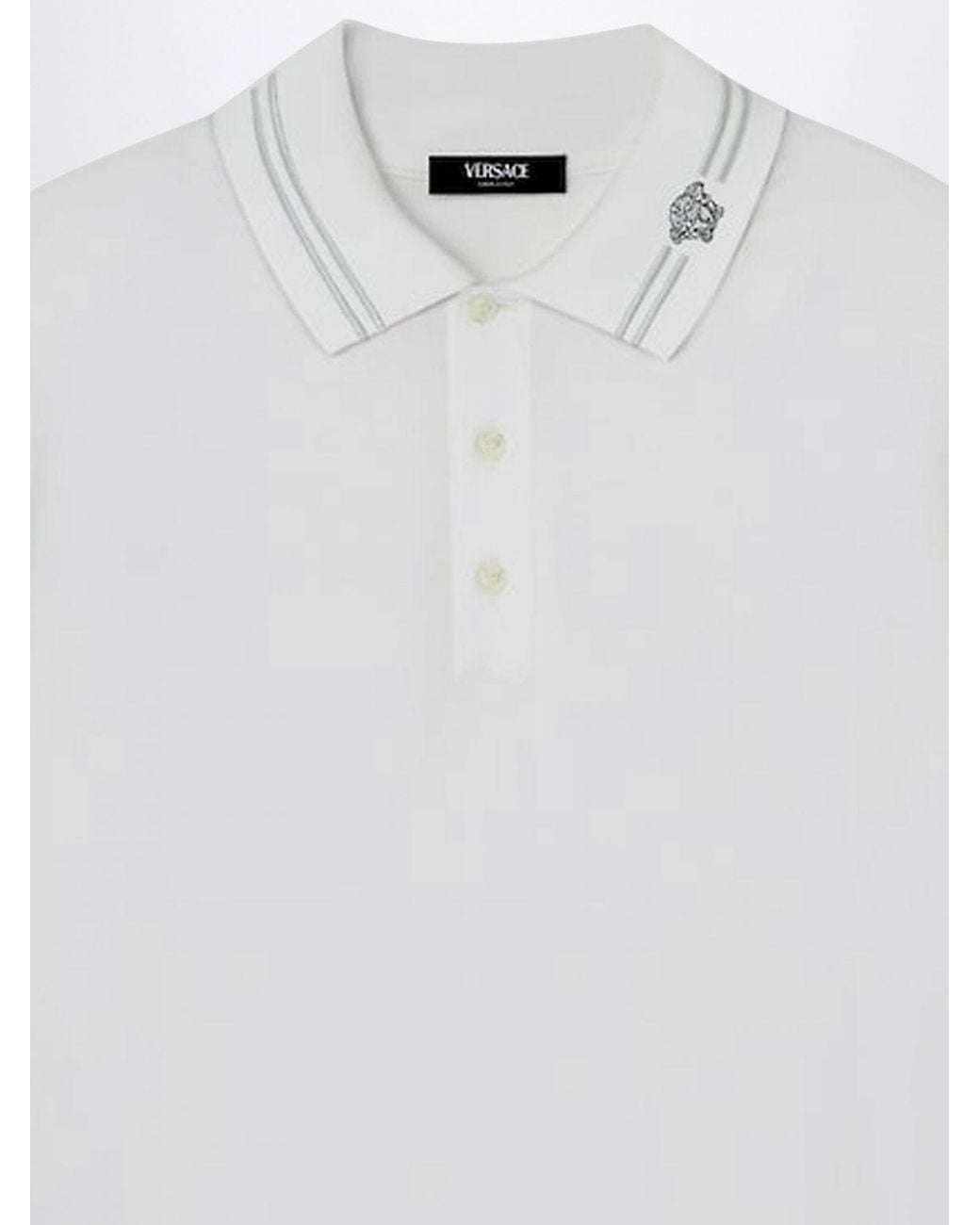 Versace White Cotton Polo Shirt With Medusa Logo for men
